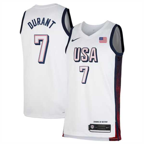 Men%27s USA Basketball #7 Kevin Durant White 2024 Swingman Stitched Jersey